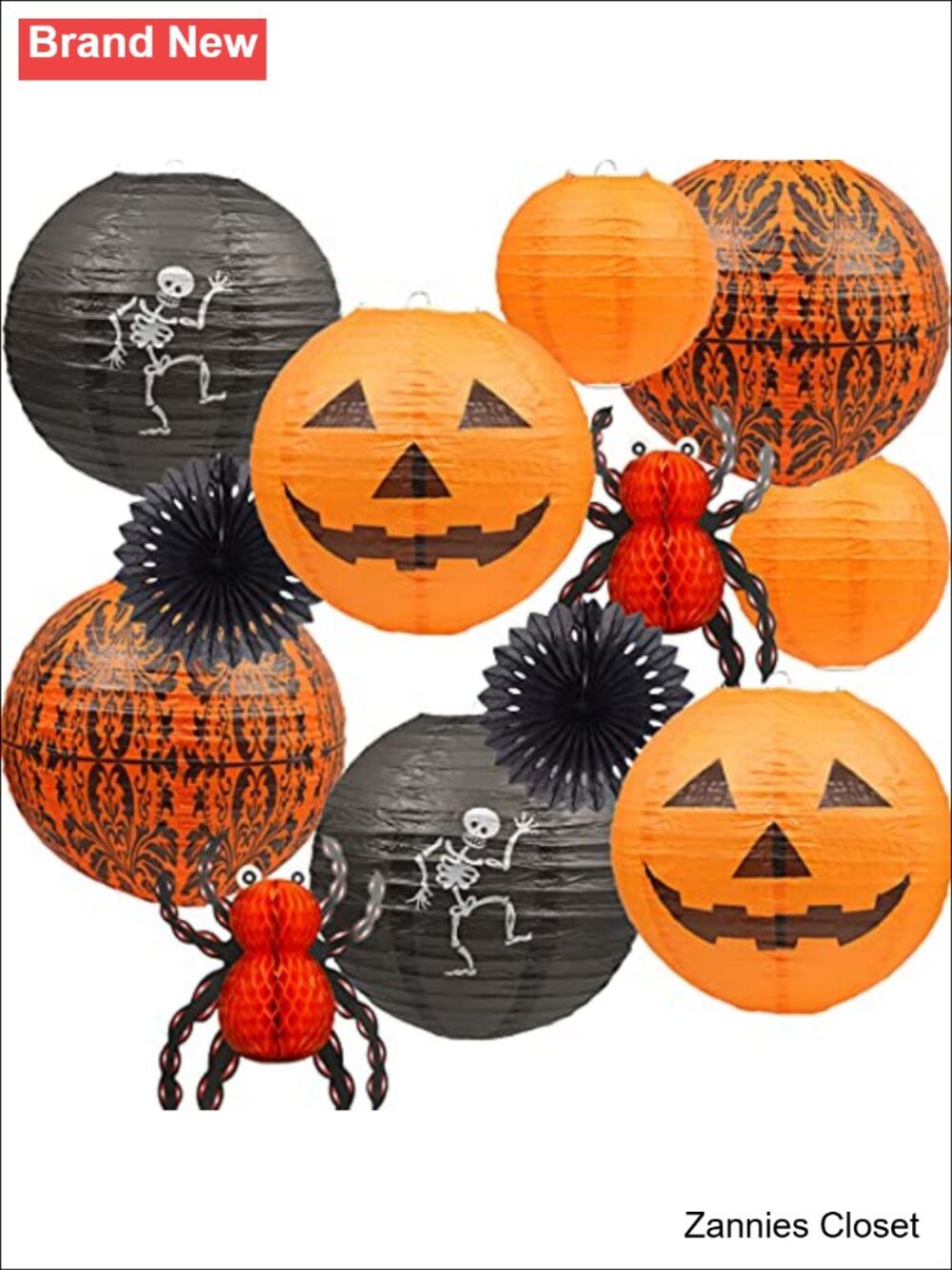 👻 UNIQOOO Halloween Hanging Paper Lanterns 12Pcs Jack-O'-Lantern Spider